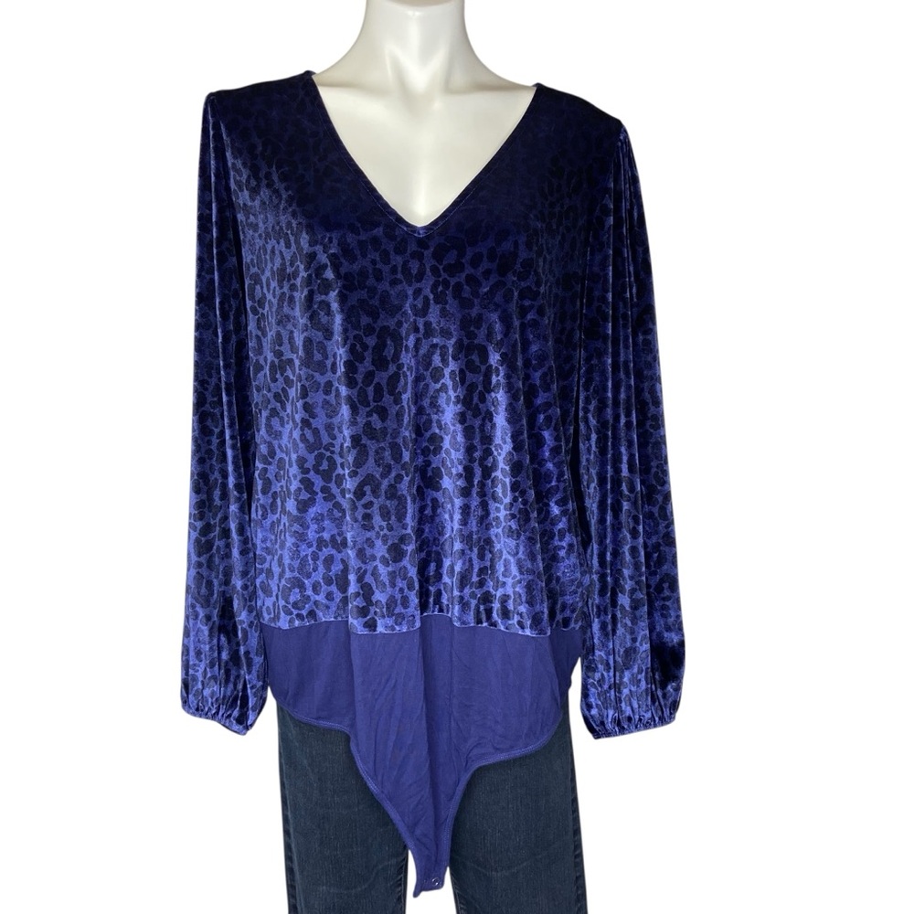 TORRID Velvet Bodysuit Leopard Animal Print Long Sleeve V Neck Blue Size 4 - Picture 9 of 16